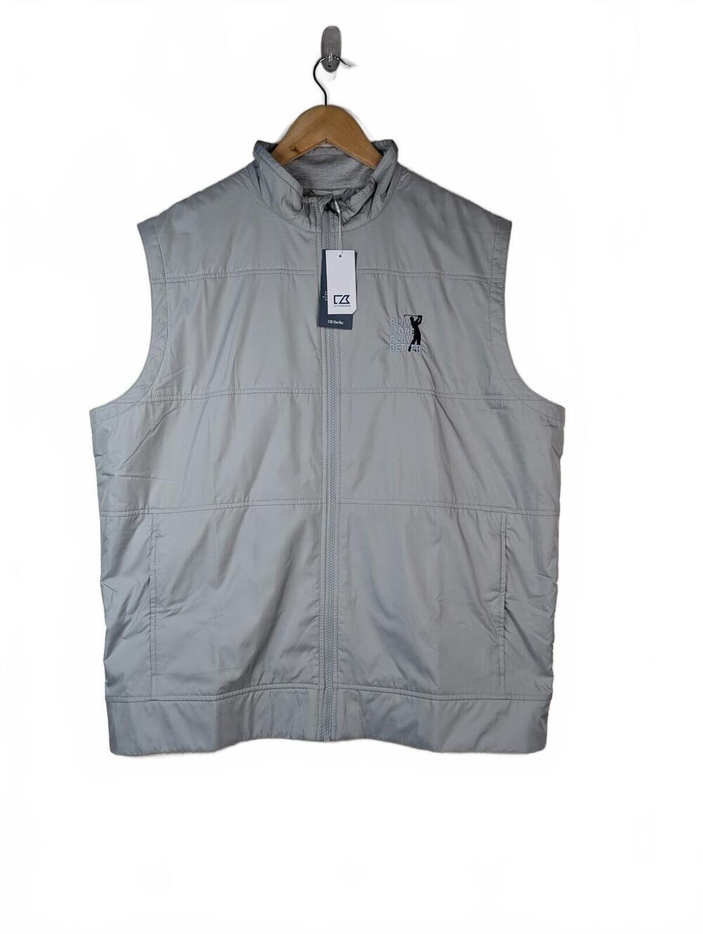 NWT Cutter & Buck CB DryTec Gray Full-Zip Quilted‎ Golf Vest Men's XL